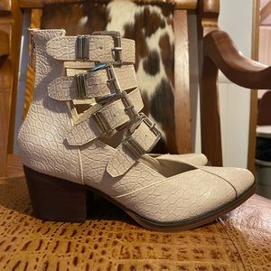 Ivory Croc. Ankle Buckle Booties